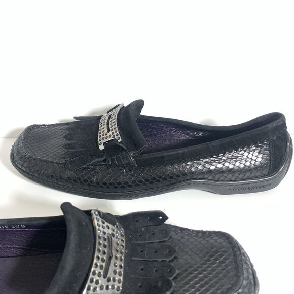 Donald J. Pliner Black Snake Textured Leather Buckle Loafers Danie Size 8 Womens - Picture 4 of 12